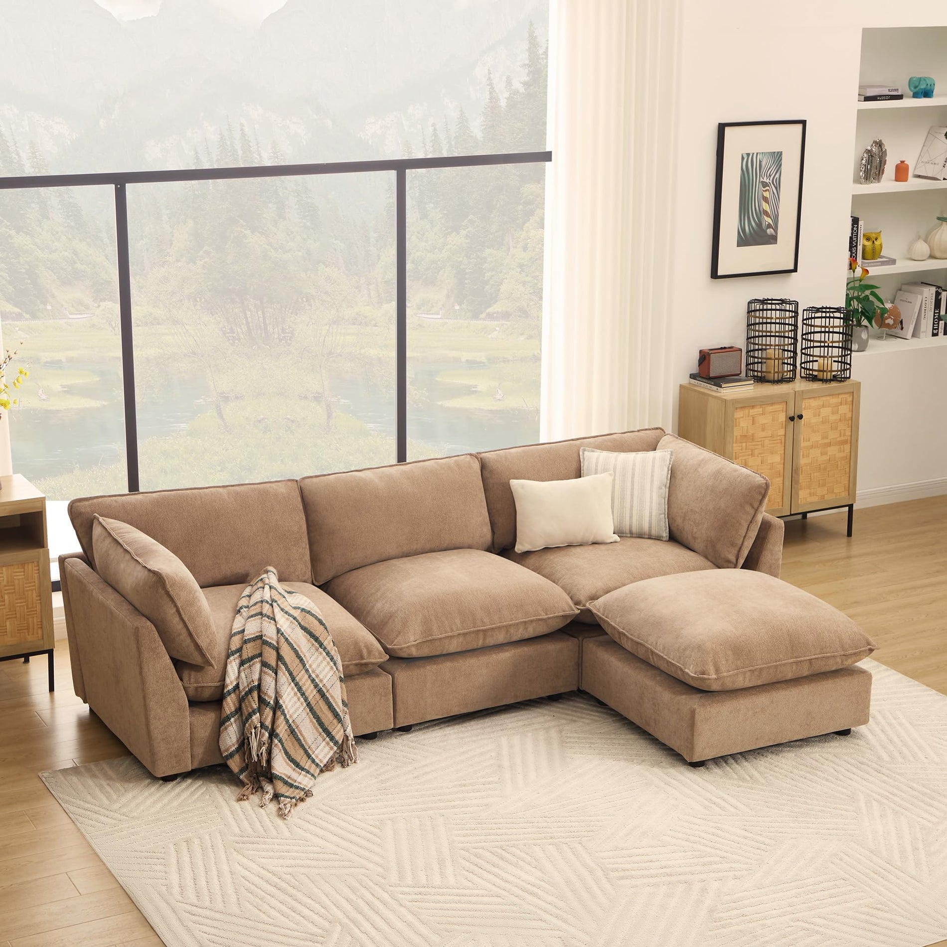 Modular Chenille Sectional Sofa with Deep Seats