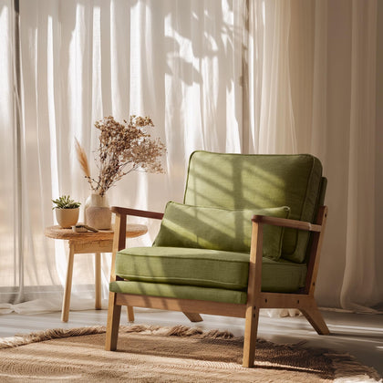 Mid-Century Accent Chair with Solid Wood Armrests