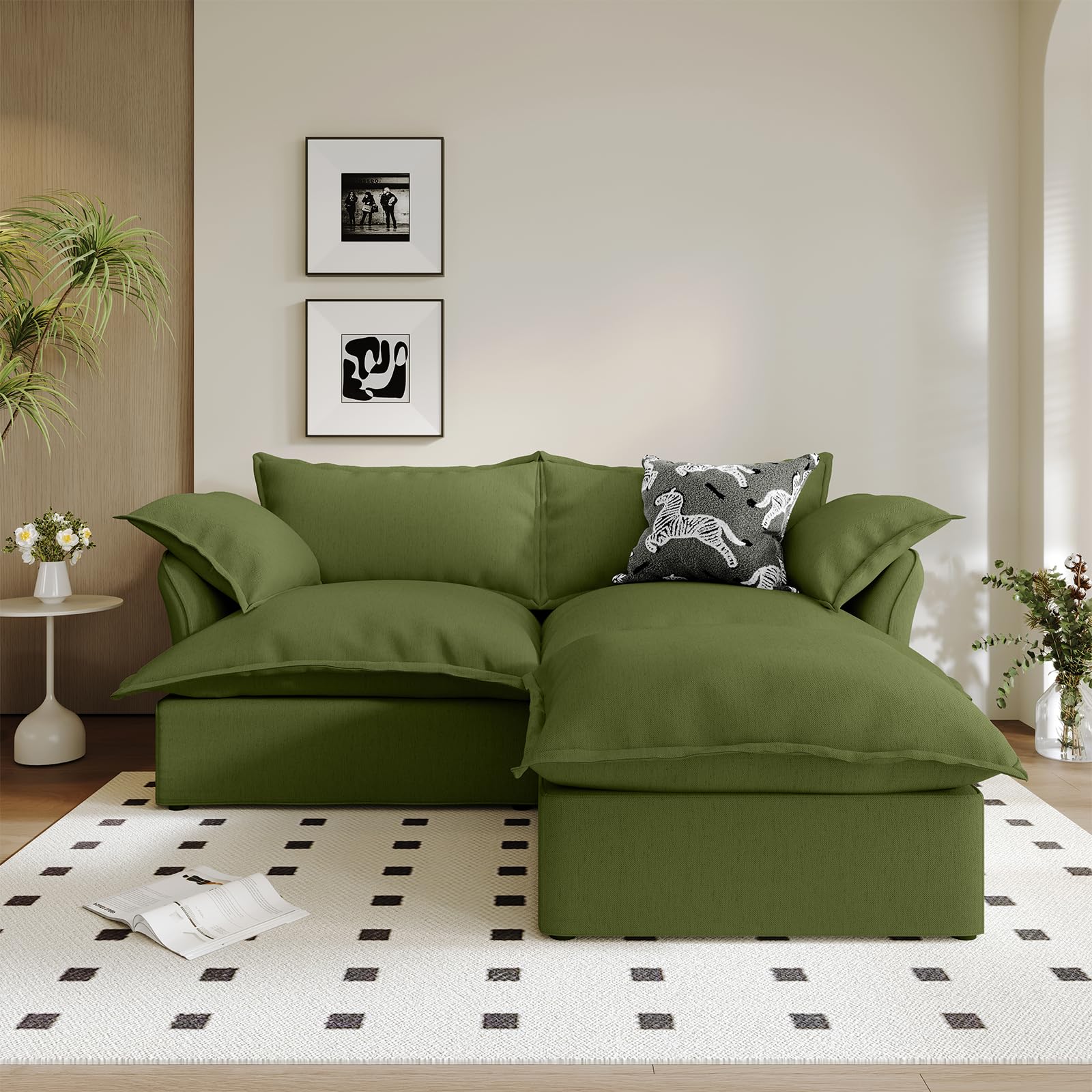 Modular Linen Sectional Sofa with Deep Seats & Removable Covers