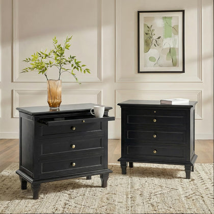 Farmhouse End Table with Charging Station & 3 Drawers
