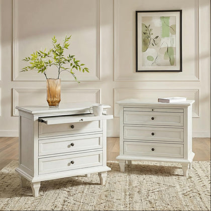 Farmhouse End Table with Charging Station & 3 Drawers