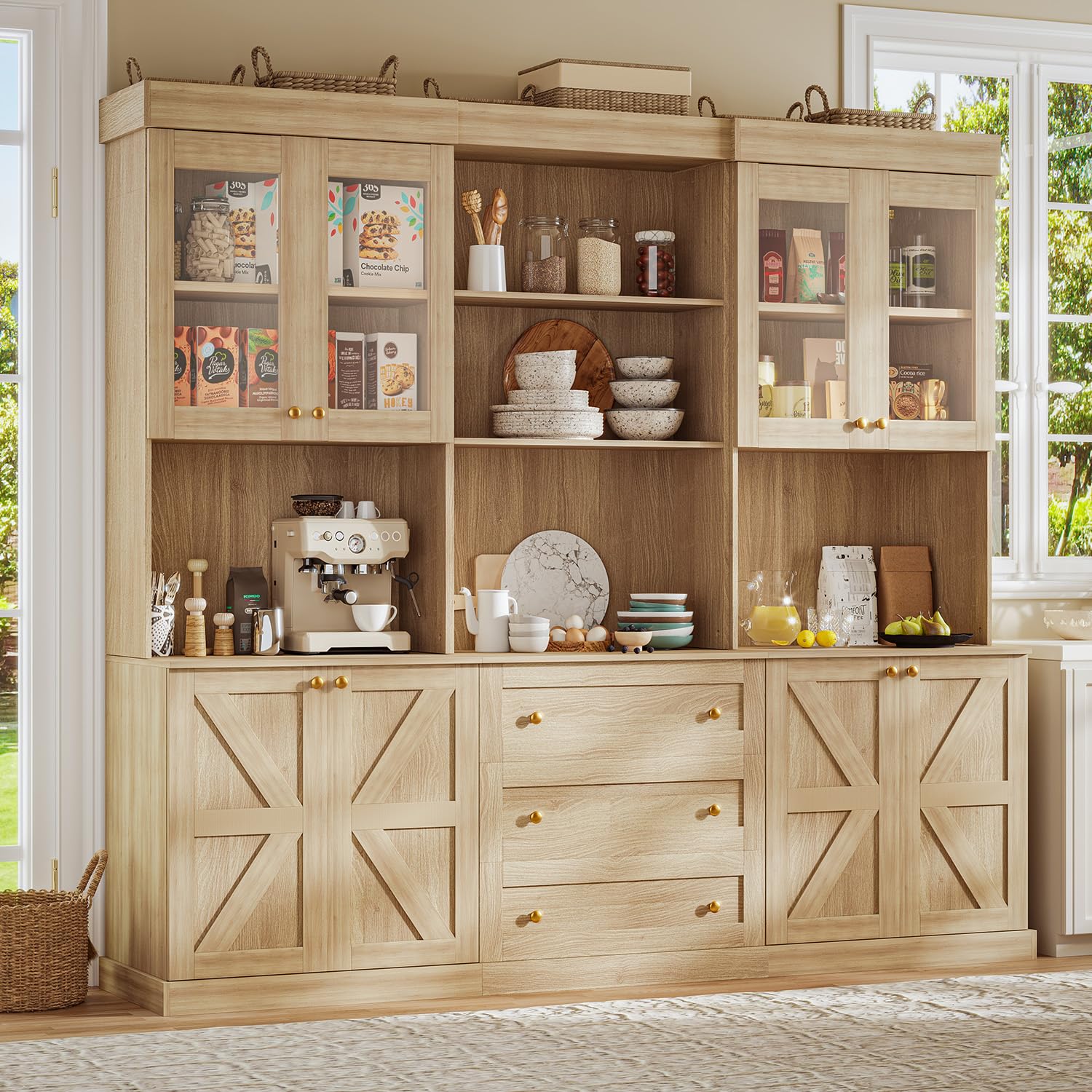 Farmhouse Pantry Cabinet with Glass Doors