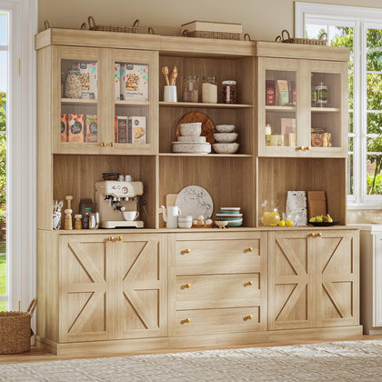 Farmhouse Pantry Cabinet with Glass Doors