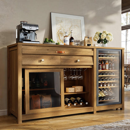 Coffee Bar Cabinet with Fridge Space, Wine Rack & Storage