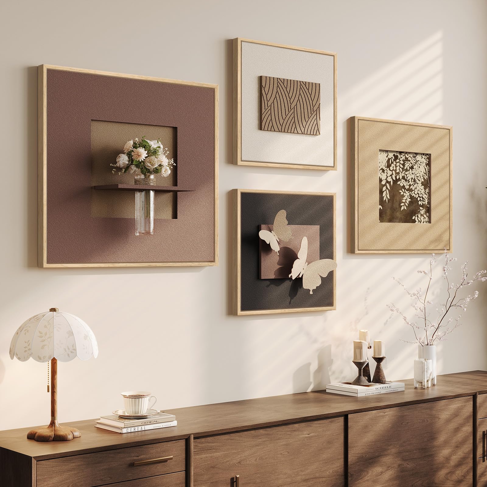 4 Piece Framed 3D Textured Wall Art for Living Room