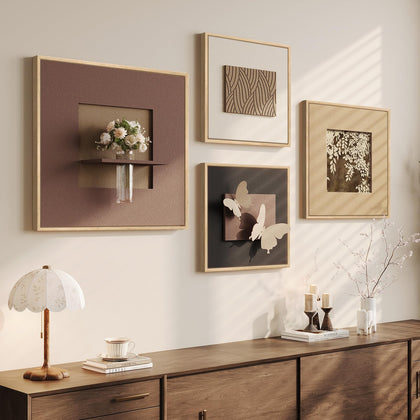 4 Piece Framed 3D Textured Wall Art for Living Room