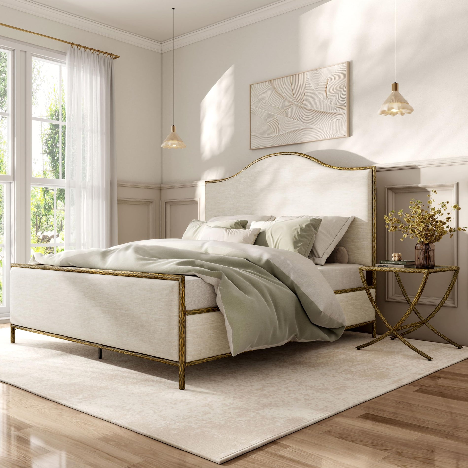 4-Piece Bedroom Set with Upholstered Bed, Bench & Nightstands