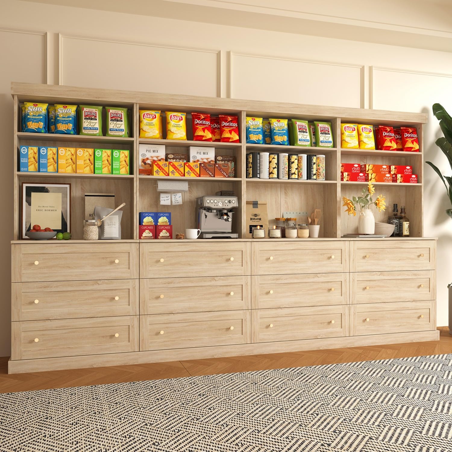 Farmhouse Pantry Cabinet with Glass Doors