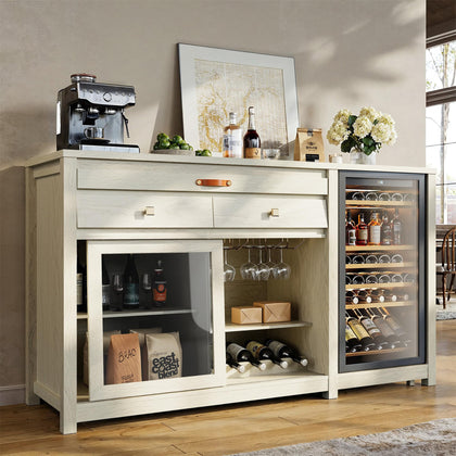 Coffee Bar Cabinet with Fridge Space, Wine Rack & Storage