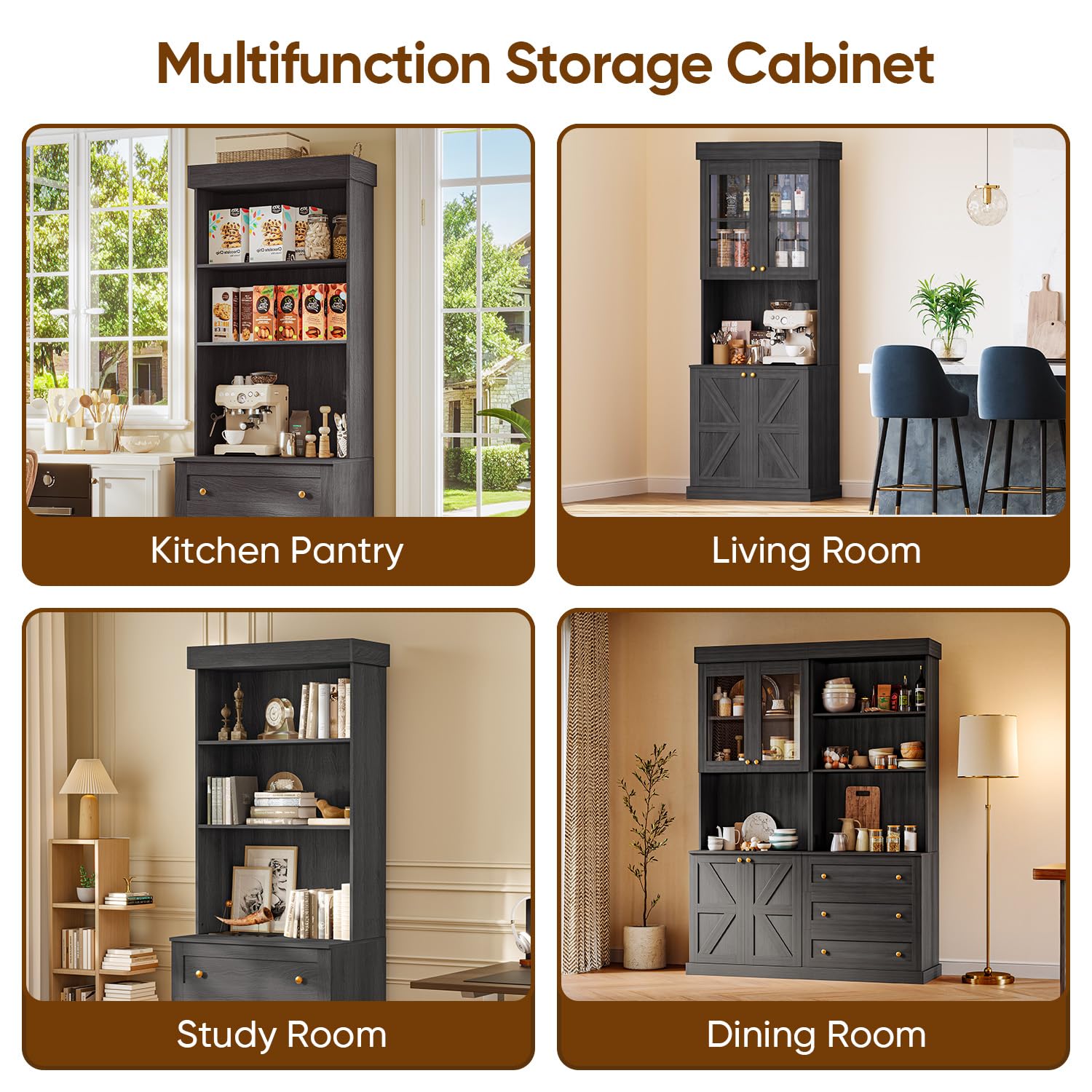 Farmhouse Pantry Cabinet with Glass Doors