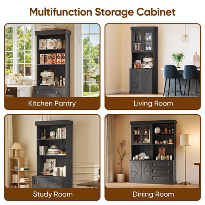 Farmhouse Pantry Cabinet with Glass Doors