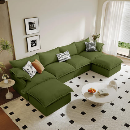 Modular Linen Sectional Sofa with Deep Seats & Removable Covers