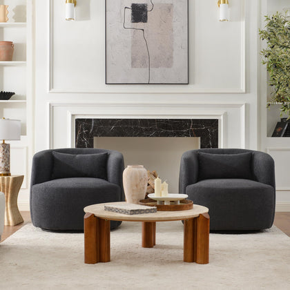Bouclé Swivel Barrel Chairs Set of 2