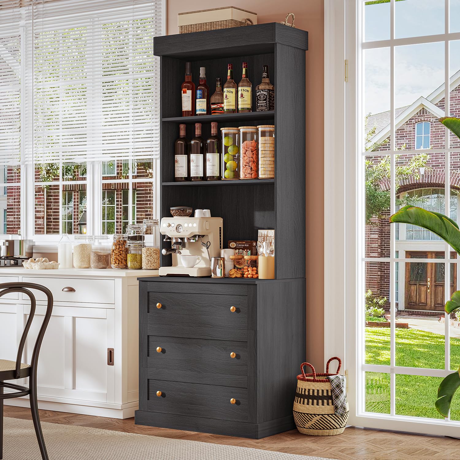 Farmhouse Pantry Cabinet with Glass Doors