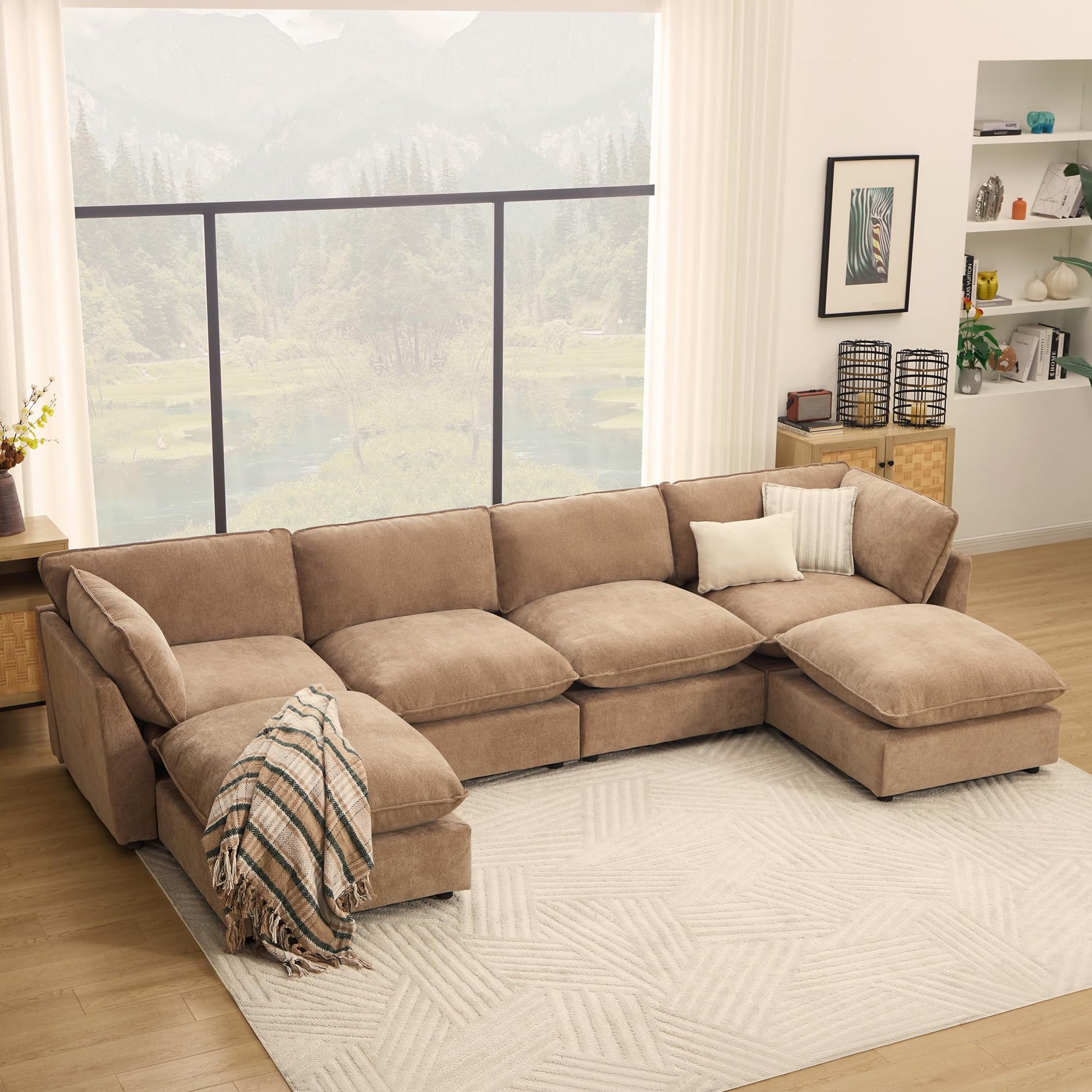 Modular Chenille Sectional Sofa with Deep Seats