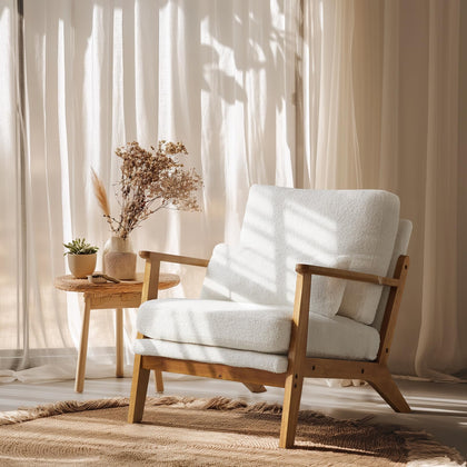 Mid-Century Accent Chair with Solid Wood Armrests