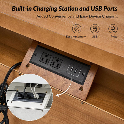 Farmhouse End Table with Charging Station & 3 Drawers
