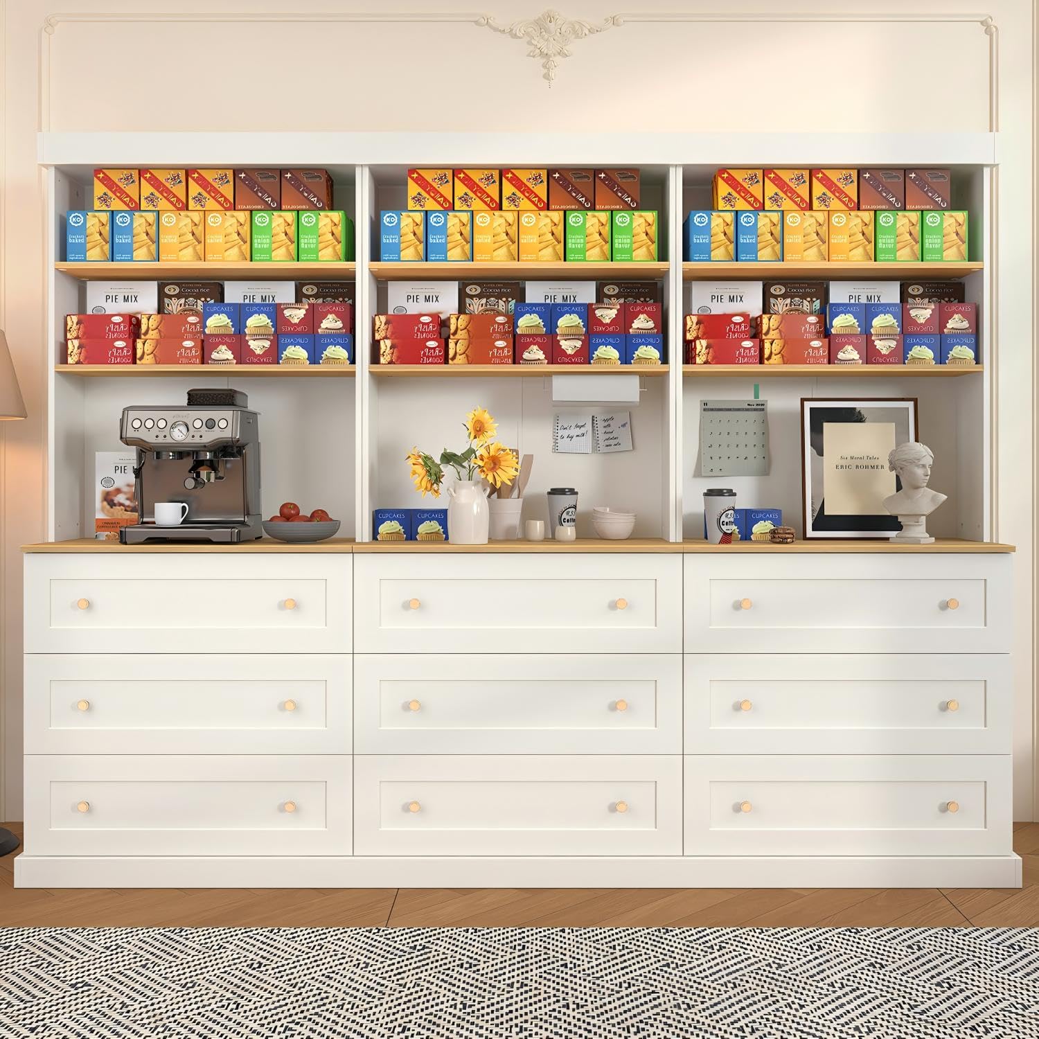 Farmhouse Pantry Cabinet with Glass Doors