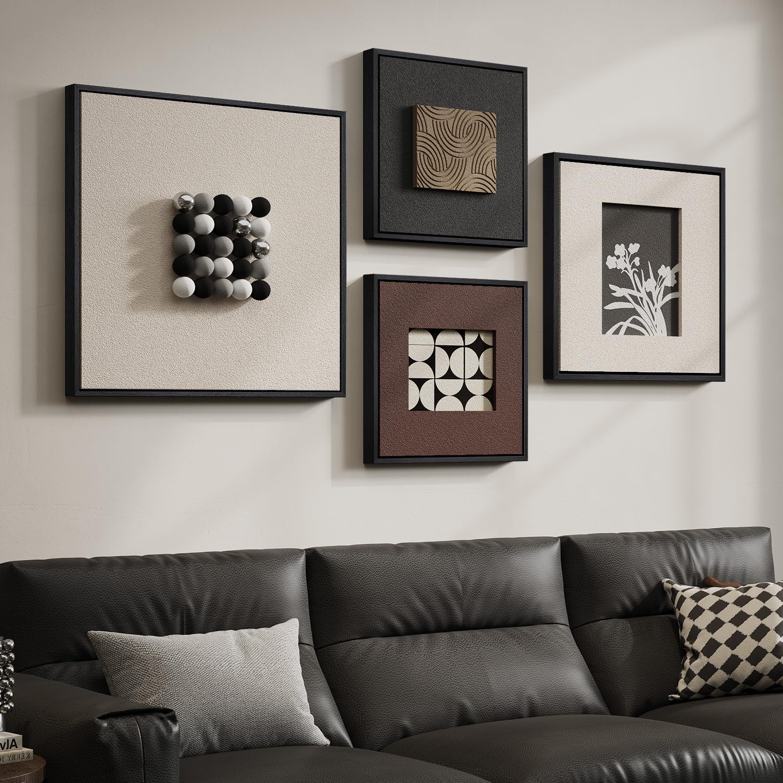 4 Piece Framed 3D Textured Wall Art for Living Room