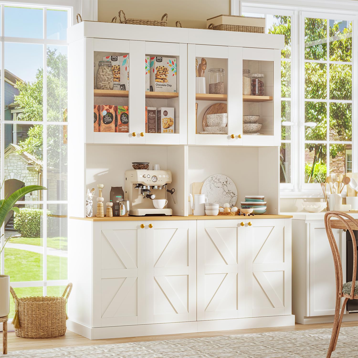 Farmhouse Pantry Cabinet with Glass Doors