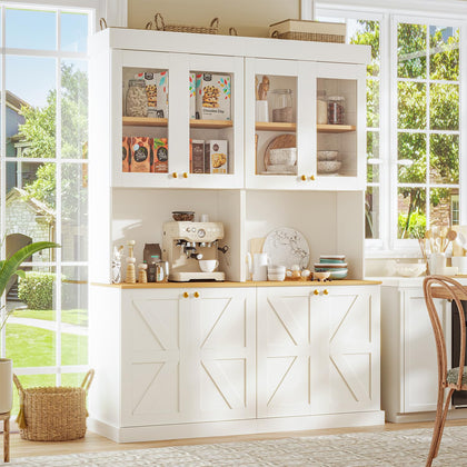 Farmhouse Pantry Cabinet with Glass Doors