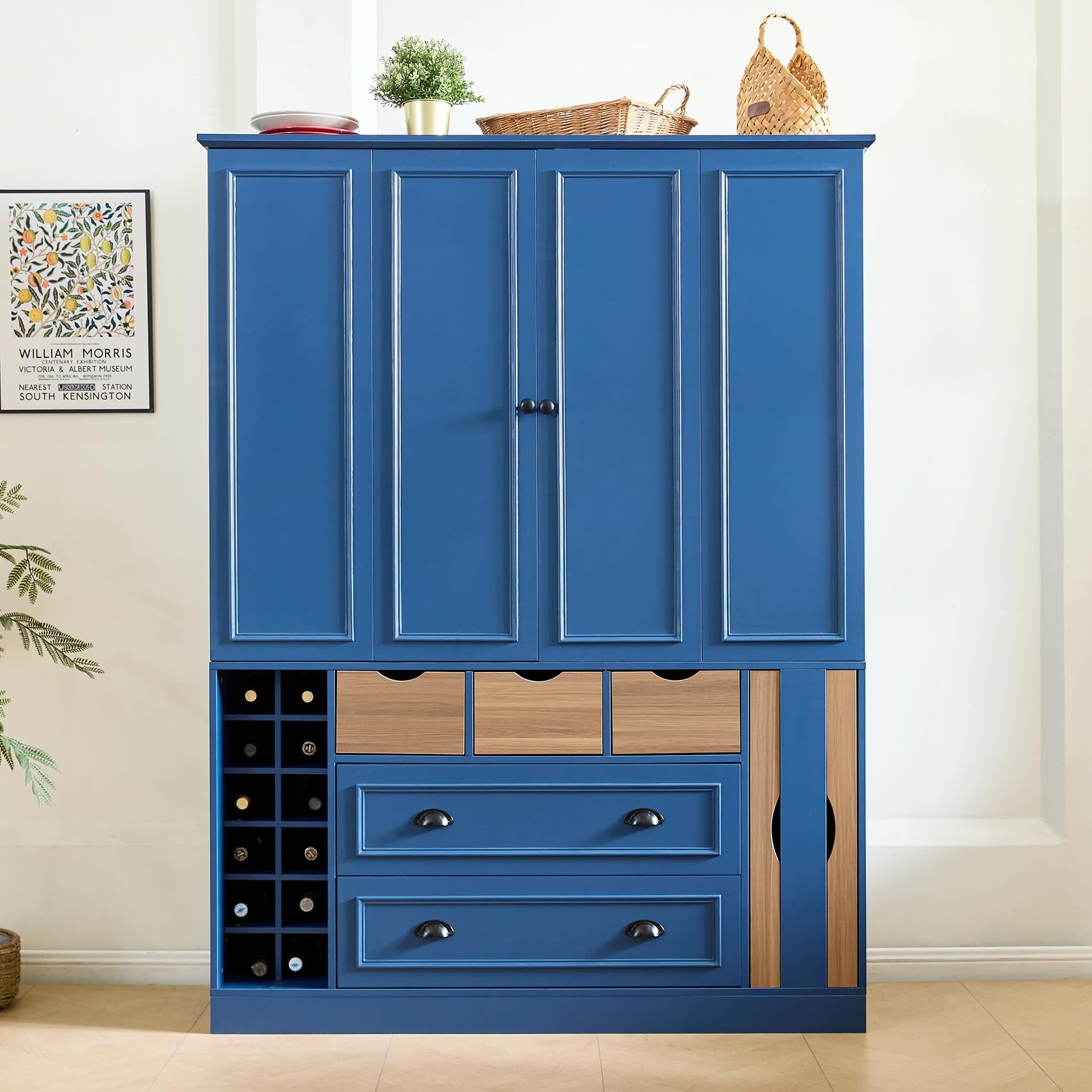 Farmhouse Pantry Cabinet with Pull-Out Trays & Drawers