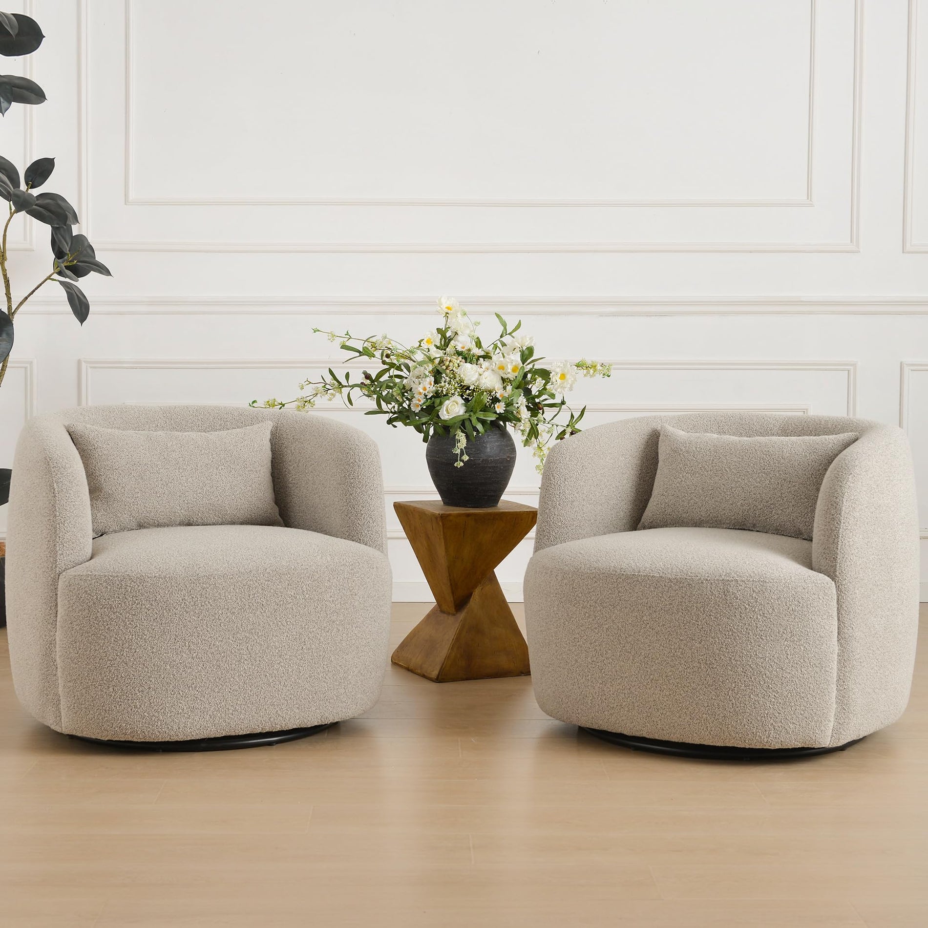Bouclé Swivel Barrel Chairs Set of 2