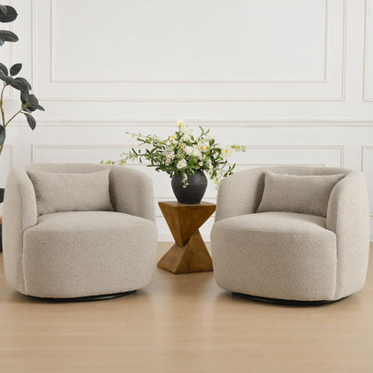 Bouclé Swivel Barrel Chairs Set of 2