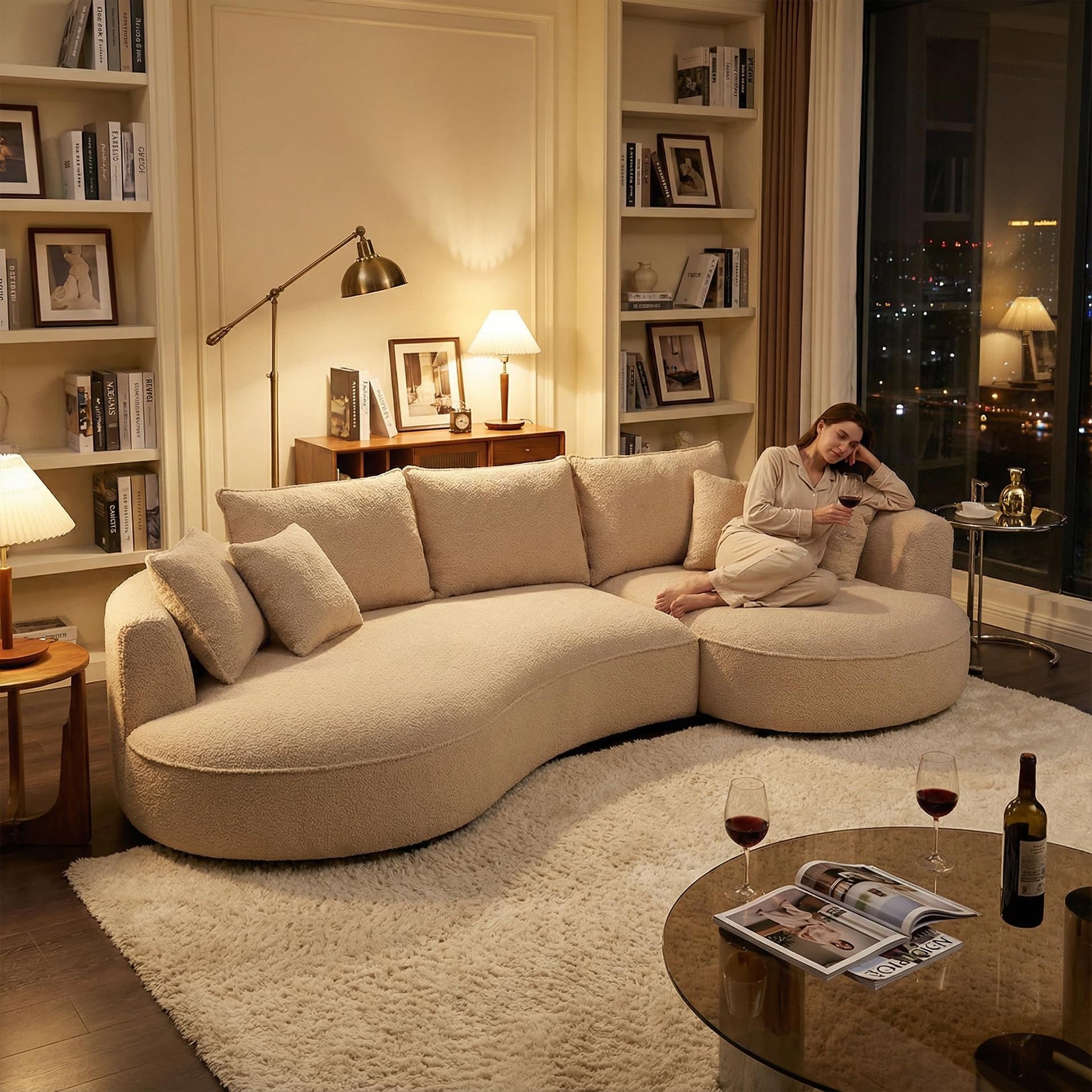 mr.waiba 125” Modern Curved Boucle Sectional Couch