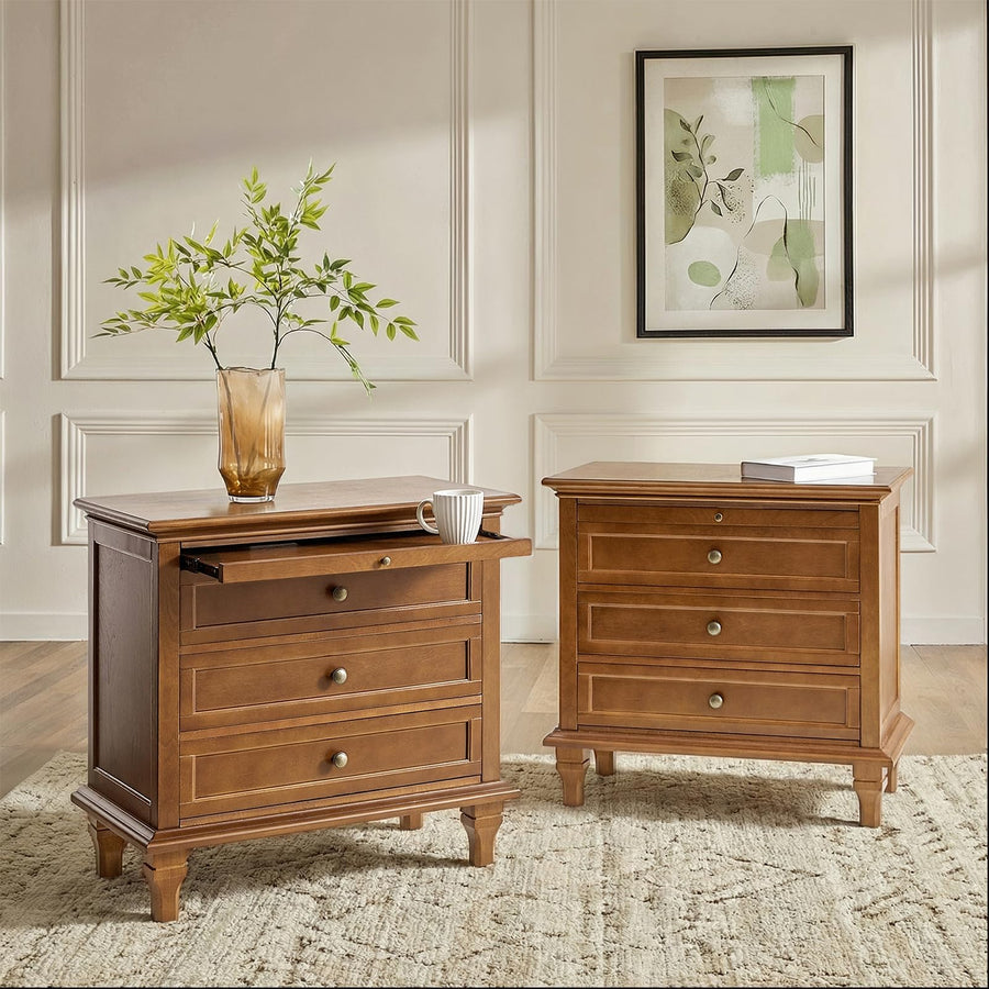 Farmhouse End Table with Charging Station & 3 Drawers