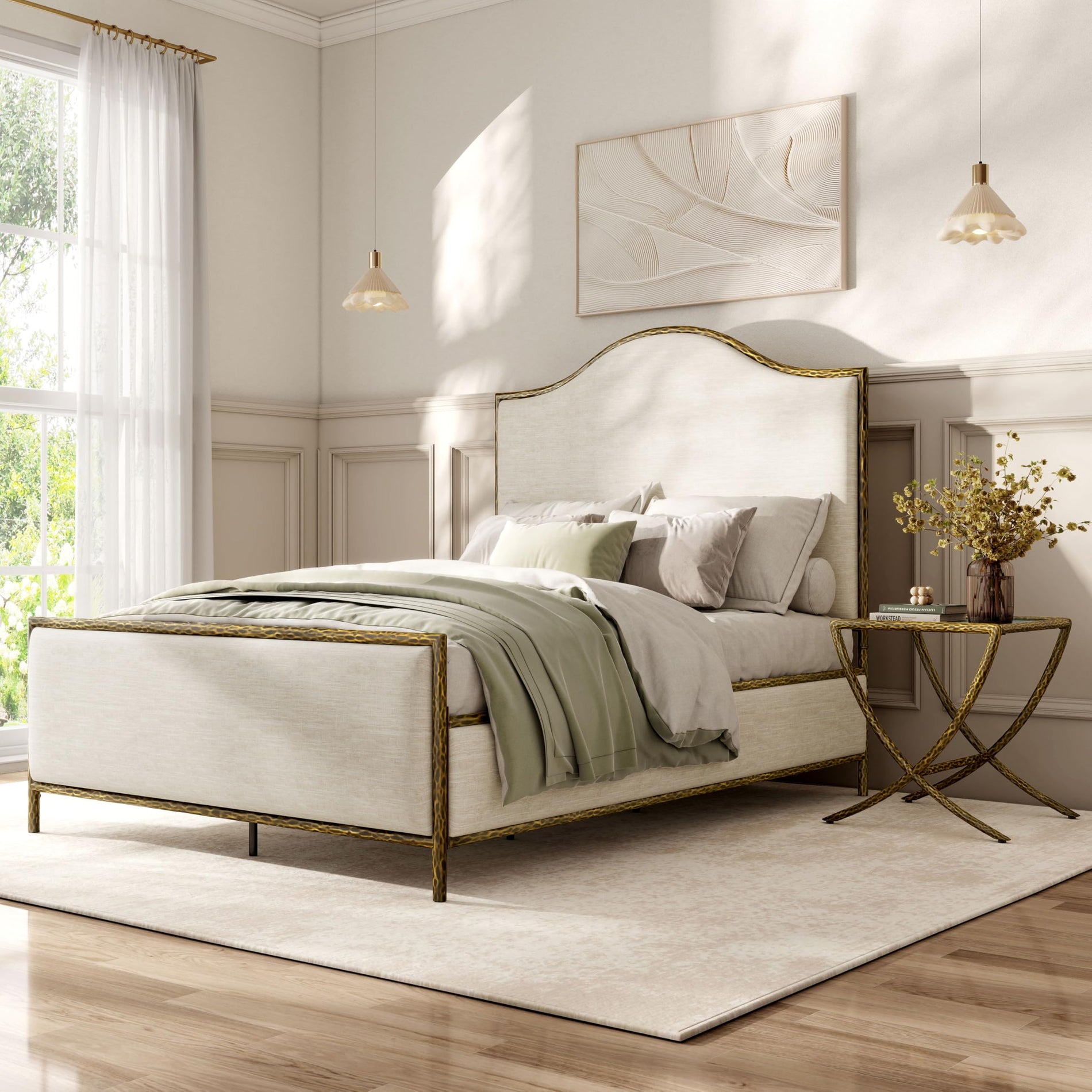 4-Piece Bedroom Set with Upholstered Bed, Bench & Nightstands