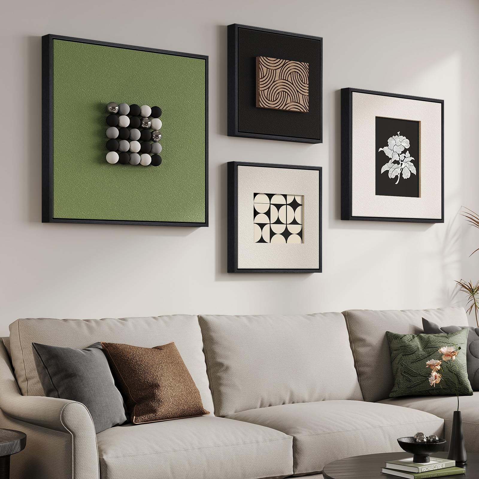 4 Piece Framed 3D Textured Wall Art for Living Room