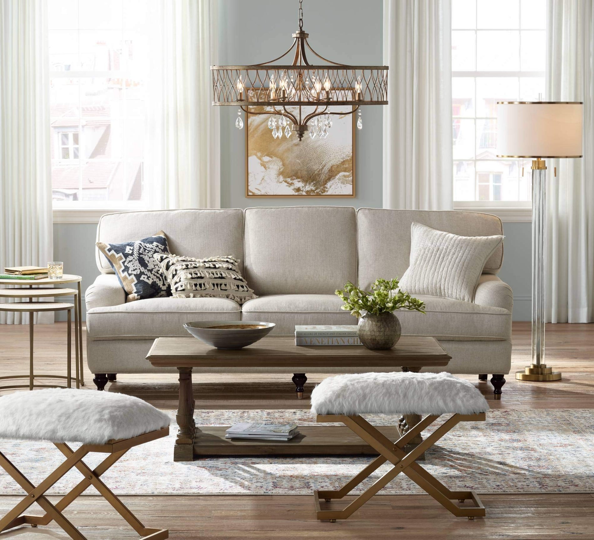 Cadence 62" Satin Brass Crystal Floor Lamp