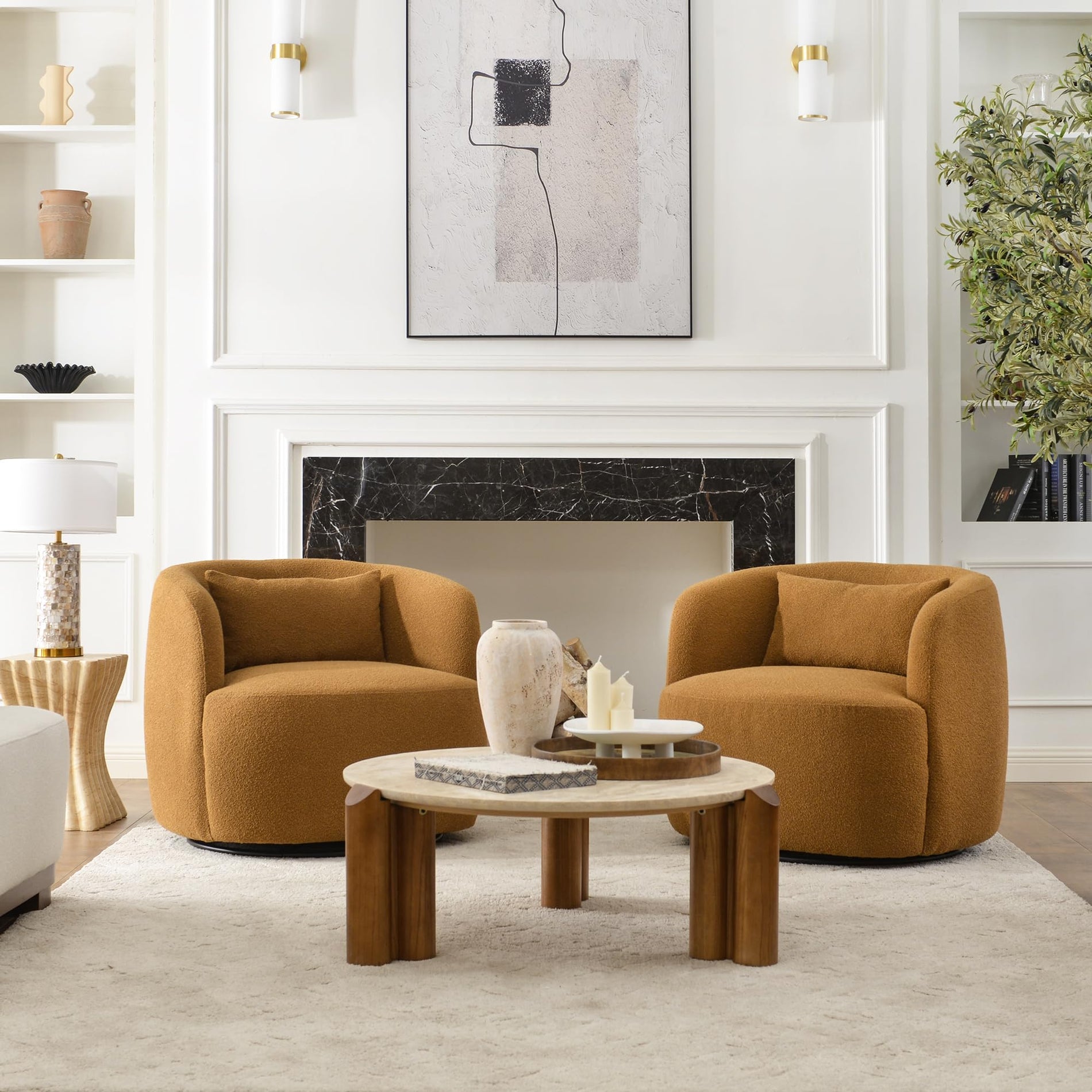 Bouclé Swivel Barrel Chairs Set of 2