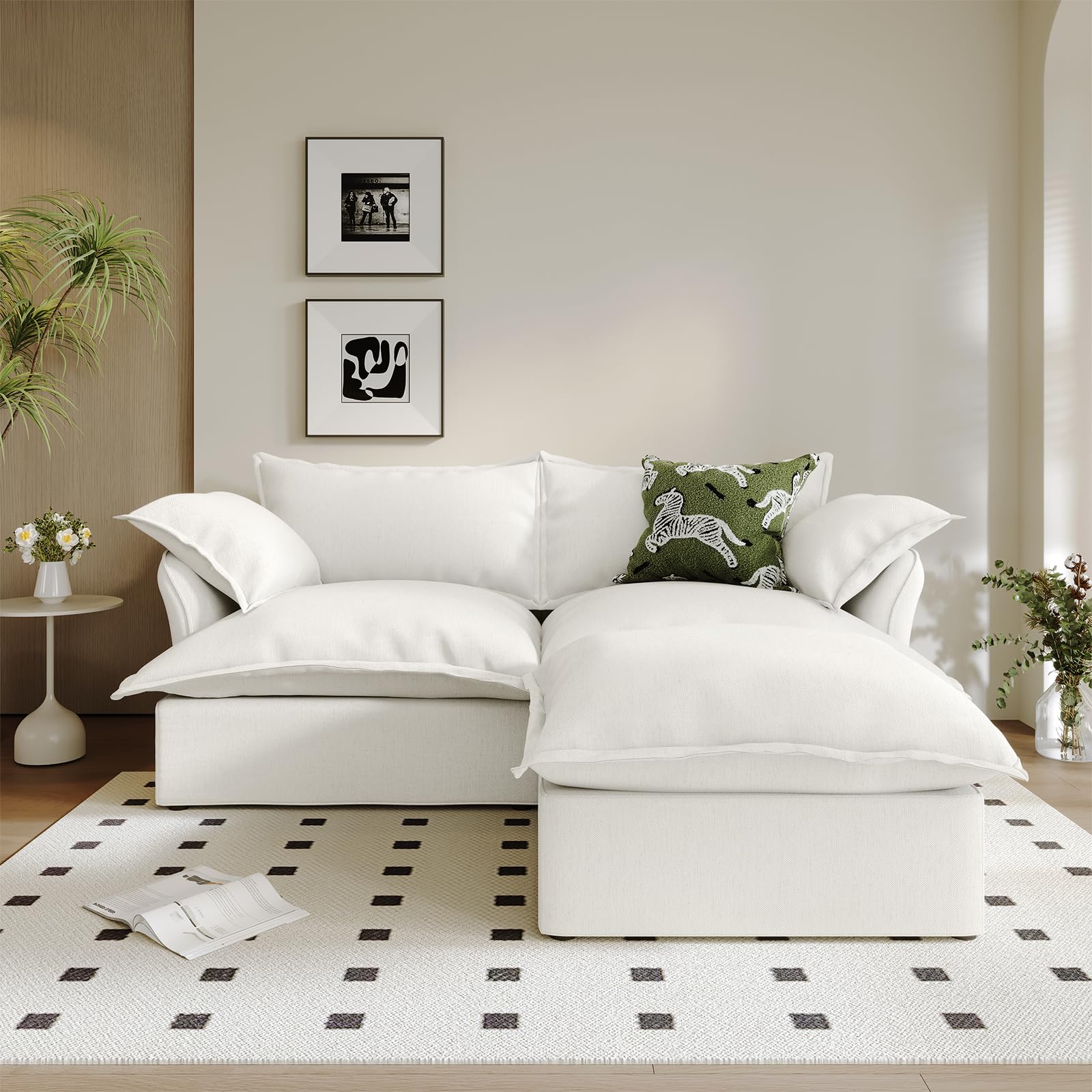 Modular Linen Sectional Sofa with Deep Seats & Removable Covers