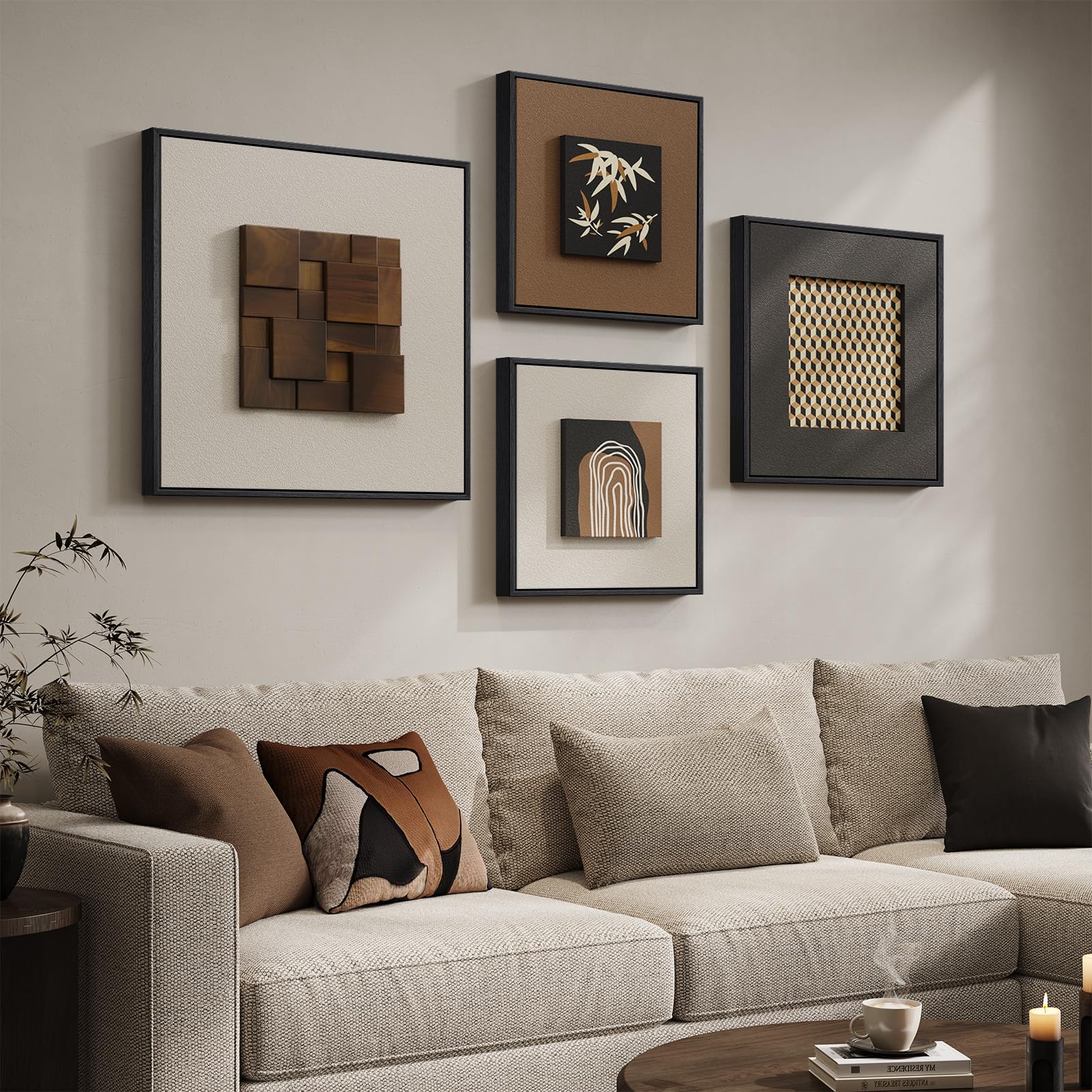 4 Piece Framed 3D Textured Wall Art for Living Room