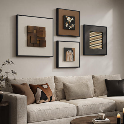 4 Piece Framed 3D Textured Wall Art for Living Room