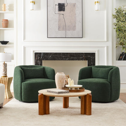 Bouclé Swivel Barrel Chairs Set of 2