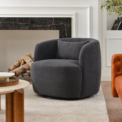 Bouclé Swivel Barrel Chairs Set of 2