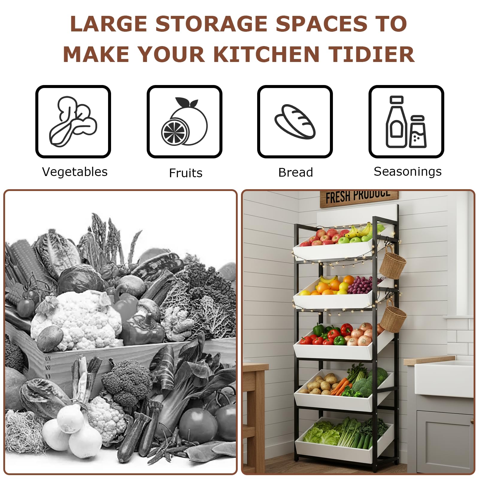 3-Tier Wood Fruit & Vegetable Storage Rack