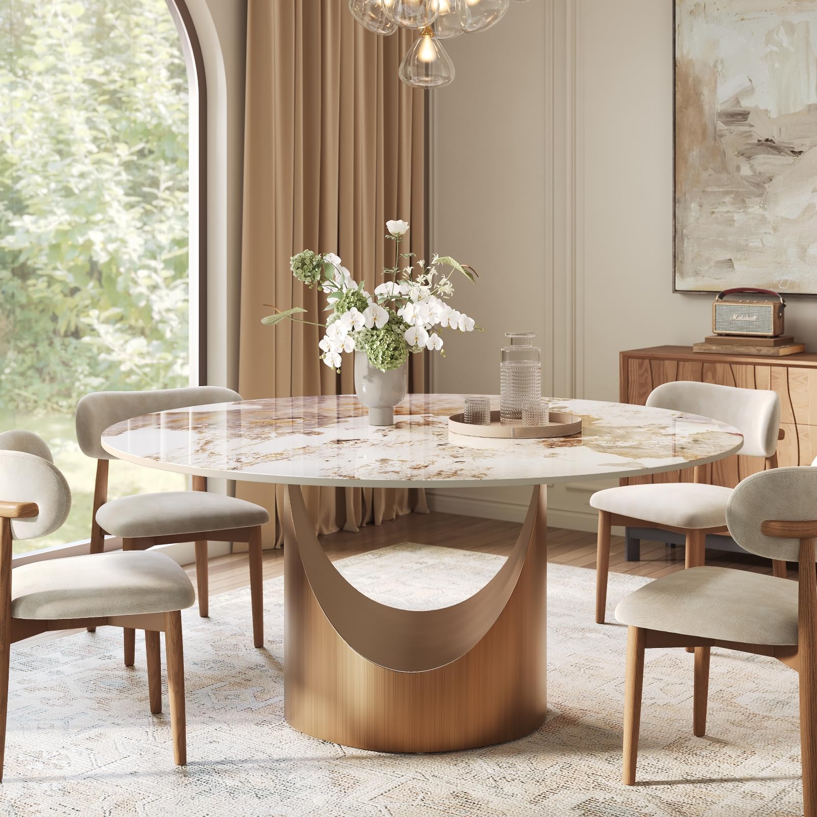 POVISON Modern Dining Table Sintered Stone Tabletop