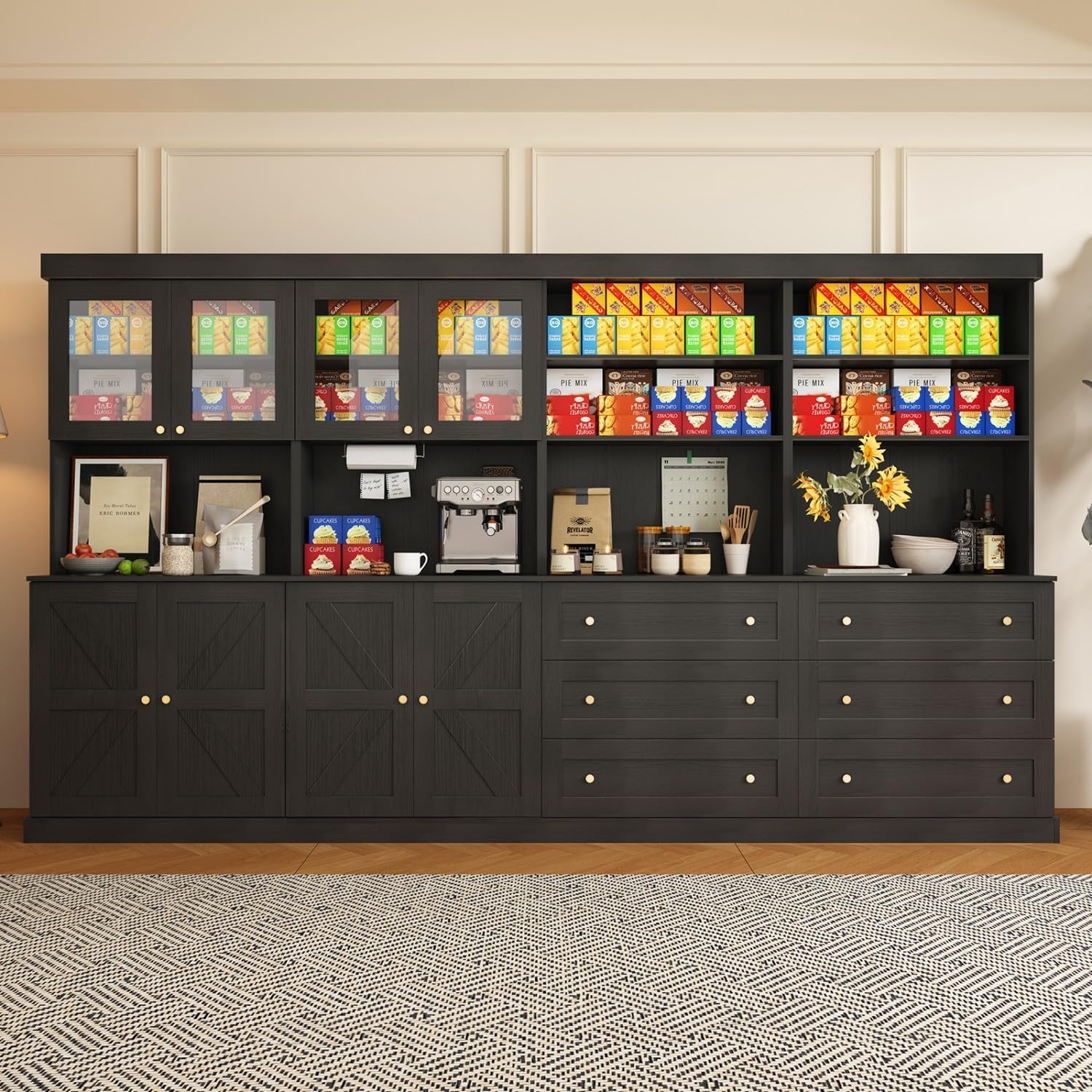 Farmhouse Pantry Cabinet with Glass Doors