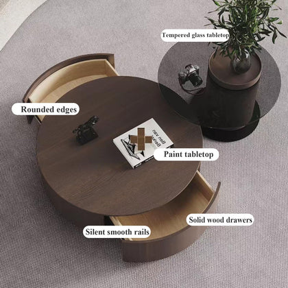 Solid Wood Coffee Table Set with Tempered Glass Top & Side Table