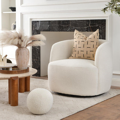 Bouclé Swivel Barrel Chairs Set of 2