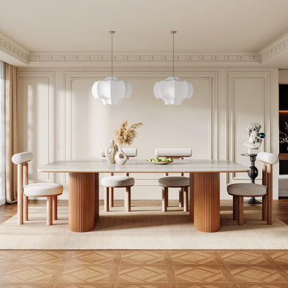 Sintered Stone Dining Table with Solid Wood Legs