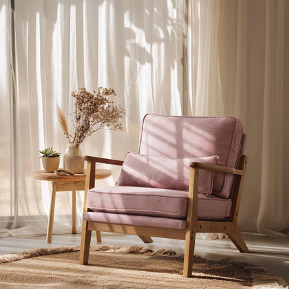 Mid-Century Accent Chair with Solid Wood Armrests