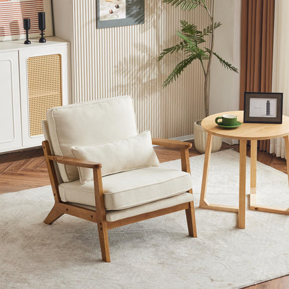 Mid-Century Accent Chair with Solid Wood Armrests