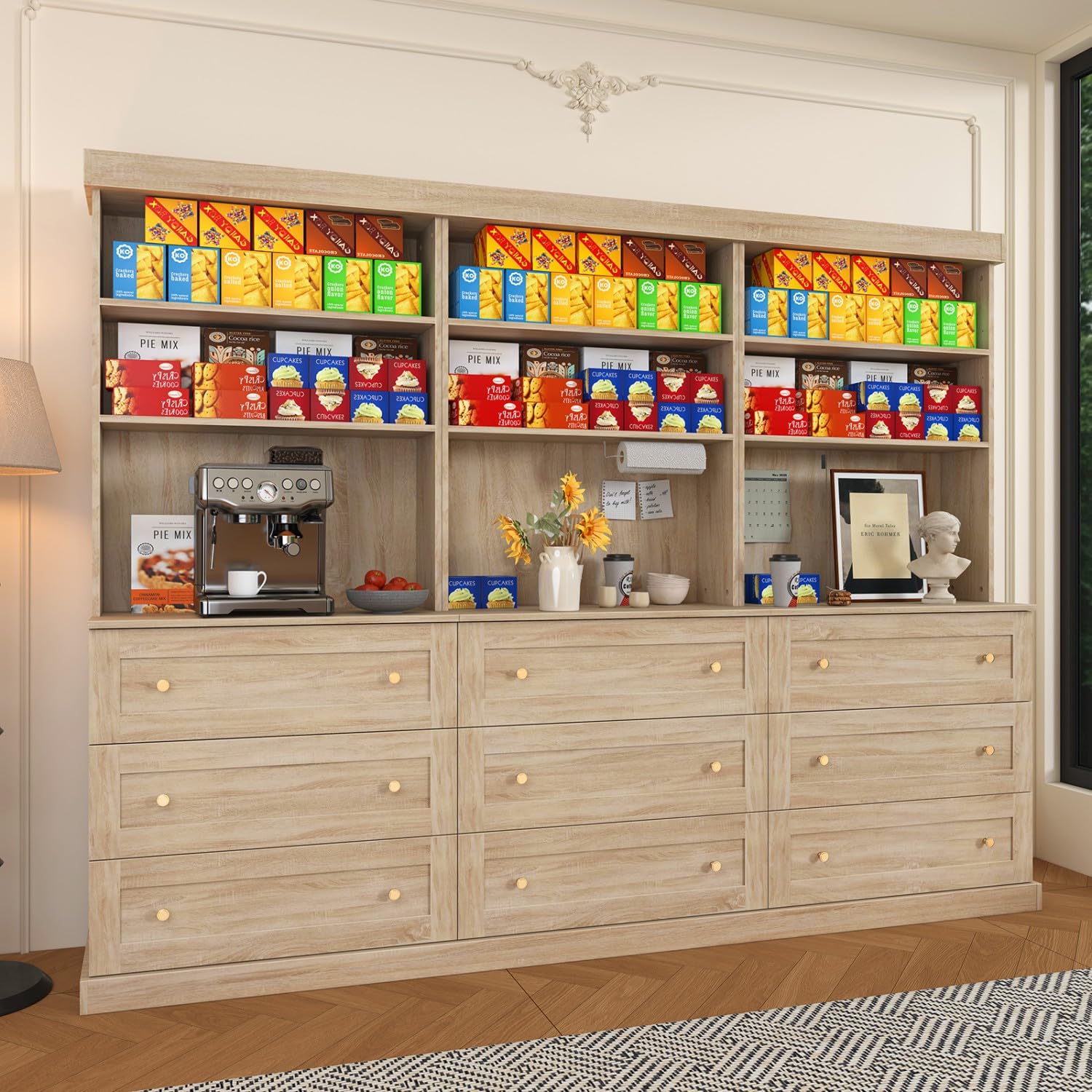 Farmhouse Pantry Cabinet with Glass Doors