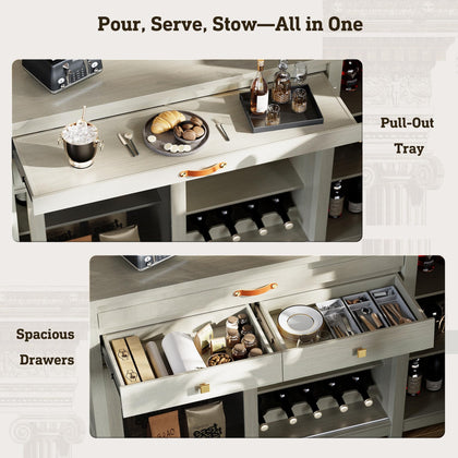 Coffee Bar Cabinet with Fridge Space, Wine Rack & Storage
