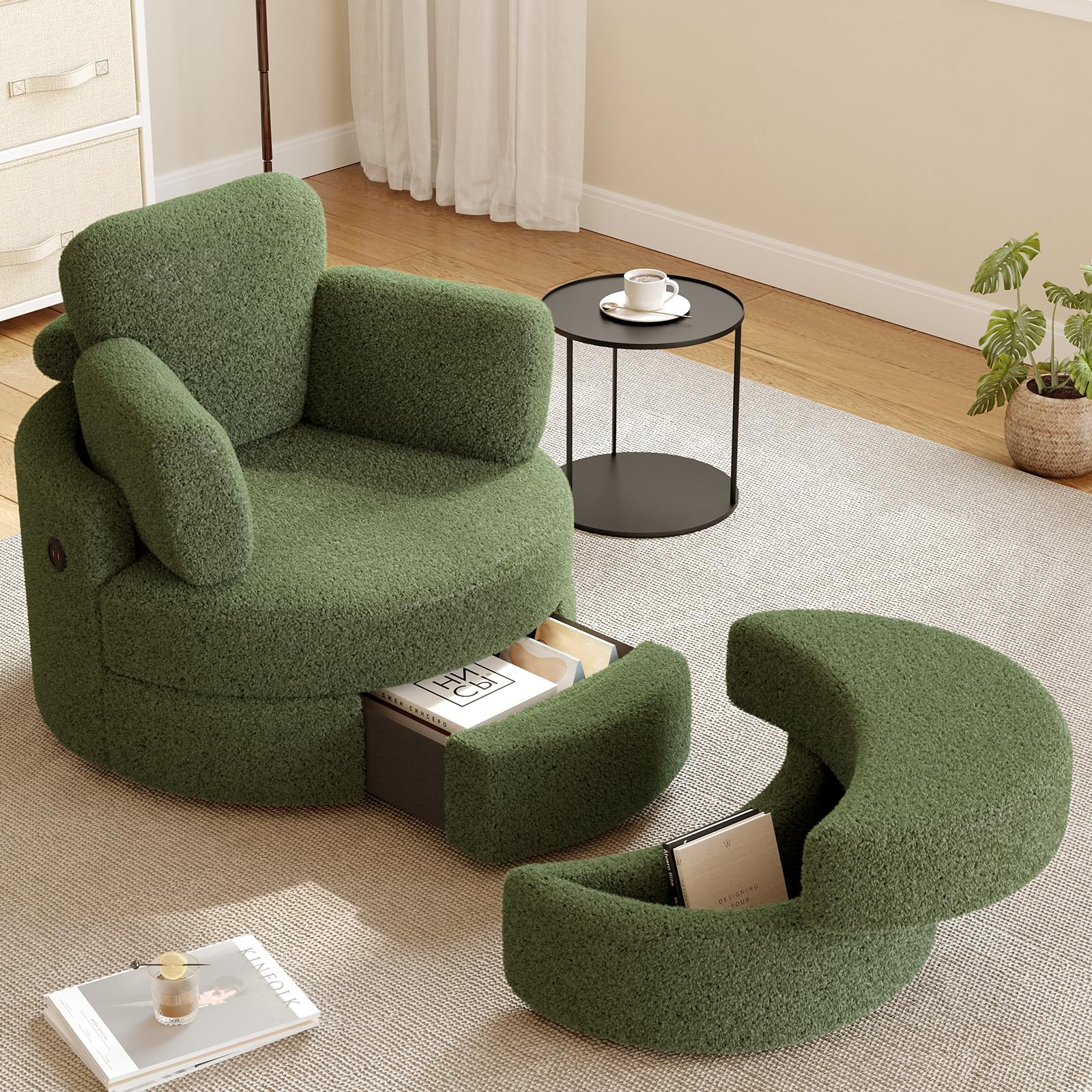 MEISSALIVVE Swivel Accent Chair with Half Moon Ottoman